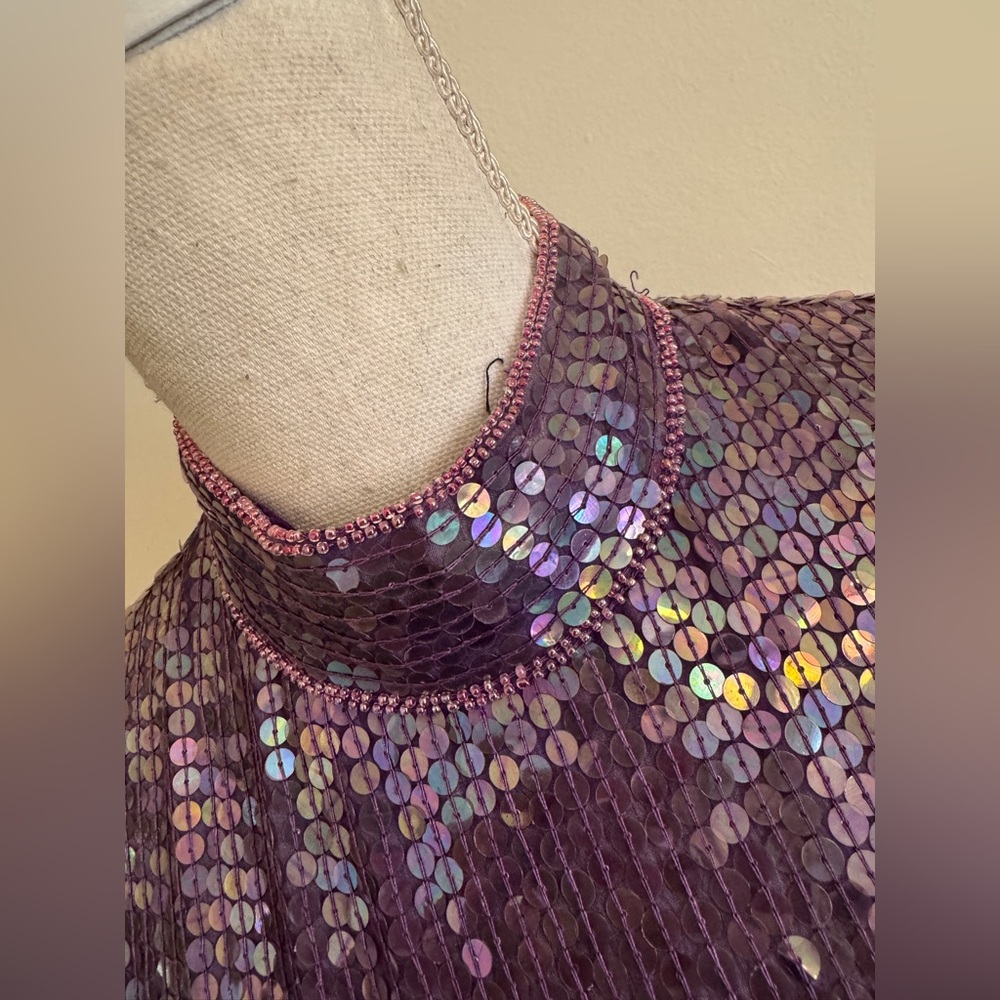 80s Vintage Purple Sequin Long Sleeve Dress - Picture 4 of 12